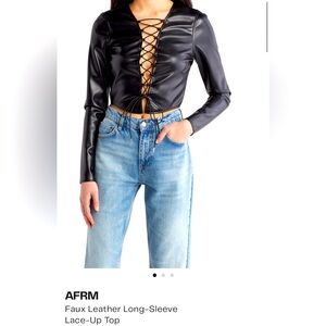 NWT!!! AFRM Faux Leather Long-Sleeve Lace-Up Top